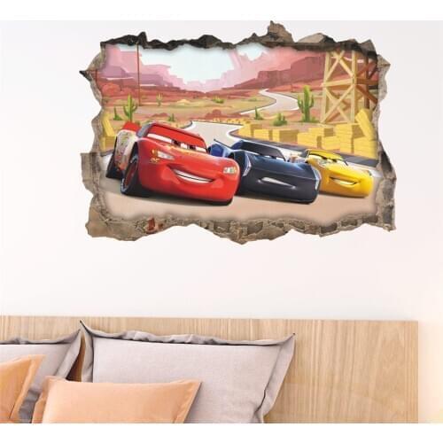3D Cars McQueen Wall Sticker Self Adhesive PVC Boys Kids Room Decoration Nursery Height Measure Ruler Wallpaper Mural Child Gift