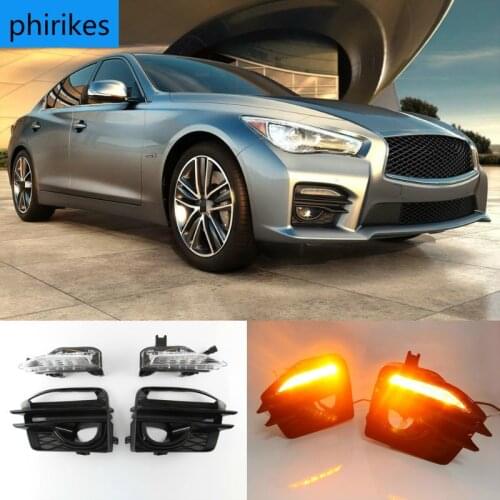 Car Front Fog Lights Grille Cover + LED Daytime Running Light Lamp For Infiniti Q50 Sport 2014-2017 Signal day lights