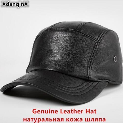 XdanqinX Snapback Cap Sheepskin Leather Hat Mens Genuine Leather Baseball Caps Adjustable Size Bone Brands Hats For The Elderly