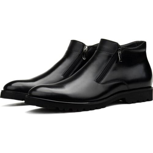 Large Size EUR45 Pointed Toe Winter Black Mens Ankle Boots Genuine Leather Boots Male Office Shoes