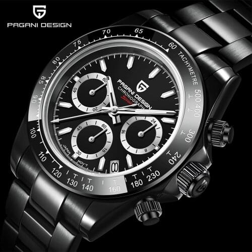 PAGANI DESIGN Black Ceramic Bezel Quartz Wristwatches Luxurys Sapphire Glass Chronograph 100m Waterproof Stainless Watches Men
