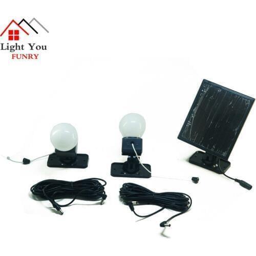 Solar Homehold Lights Indoor Lighting 2 Light Bulbs with Wire Solar Power System Solar Split Light