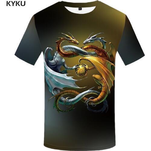 KYKU Dragon T-shirt Men Animal T Shirt Metal Punk Rock Clothes Yin Yang 3d Printed Tshirt Casual Space Mens Clothing Summer Tops