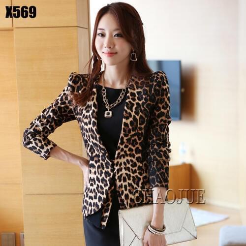 Hot 2020 Spring And Autumn New Small Suit Thin Coat Korean Version Leopard Shrug V Collar Slim Female Blazers Suit Coat S-3xl