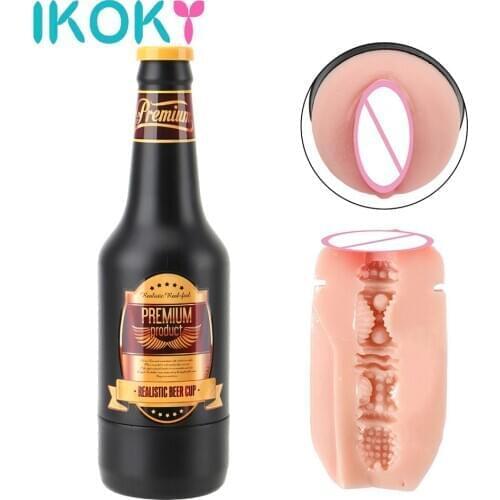 IKOKY Soft Ora Pussy Real Vagina Sex Machine Portable Beer Bottle Erotic Adult Toy Sex Toys for Men Gift Manual Male Masturbator