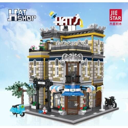 JIESTAR 89121 Hat Shop Model Modular City Street View Series Children Assemble Building Toy Blocks Boy Girl Gift