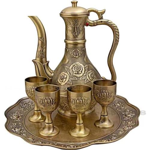 Creative Metal Bronze Wine Pot European-style Palace Wine Set Three Dimensional Relief Small Wine Glass Wine Cabinet Decorate
