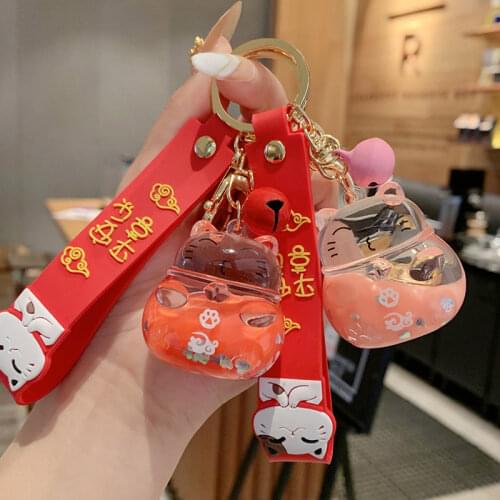 Fashion Lucky Cat Transparent Bottle Keychain Female Cute Acrylic Doll Floating Liquid Key Chain Bag Charm Pendant Keyring Gifts