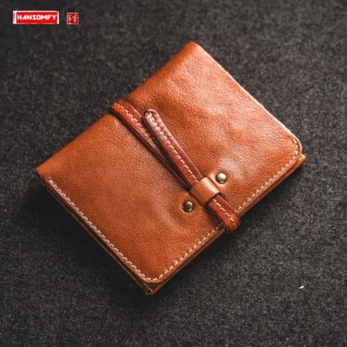 Soft Genuine Leather Mini Wallet Mens Small Purse Short Multi-card Coin Purse Simple Young Students Vertical Buckle Wallets