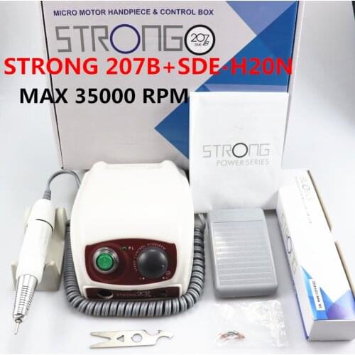 STRONG 210 /207 35000RPM Control Box & STRONG 210 Micromotor Handpiece Electric Manicure Drill Set For Nail polishing device
