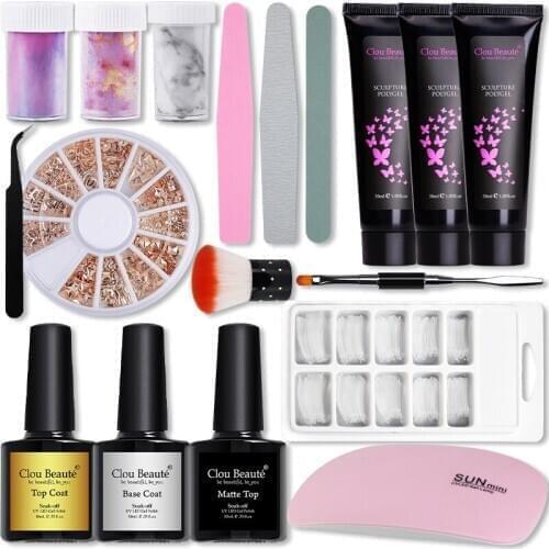 Clou Beaute Extension Glue Gel Tools Set Blooming stickers Decorations diamond Manicure tools Accessories UV lamp Polisher Set