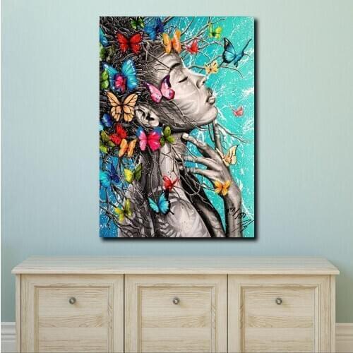 Large size Printing Butterflies and girls Wall Art Picture Home Decor Living Room Modern Canvas Print Paintings Unframed