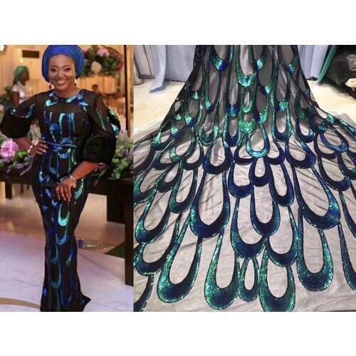 Nigerian Tulle Lace Fabaric Latest 2020 High Quality African Sequins Lace Fabric For Wedding Dress M2848 Green