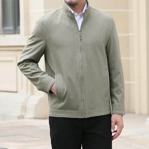 2020 Autumn New Jacket Business Casual Standing Collar Zipper Solid Color Thin Slim Cotton Men Coats