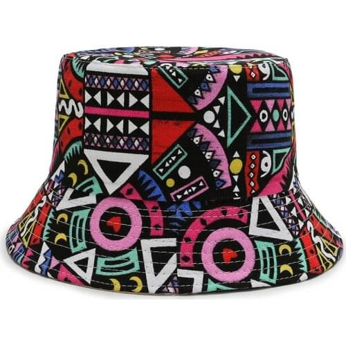 Men And Women Fisherman Hat Retro Print Panama Bucket Hat Print Outdoor Sun Hat Bob Chapeau Femme Retro Hip Hop Hat Gorros