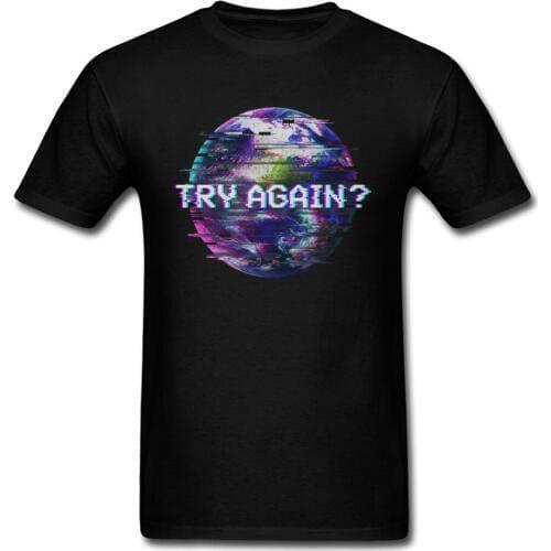 Try Again? Humanity Glitch Earth Modern Design Men T-shirt Black Tops Large Size Short Sleeve Tees Cotton Cloth