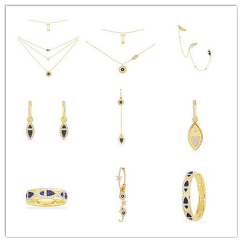 Luxury Brand Real 925 Sterling Silver Yellow Gold Color Hollow Out Tropical Ocean Lucky Eye Fish Sea Horse Necklace Sapphire set