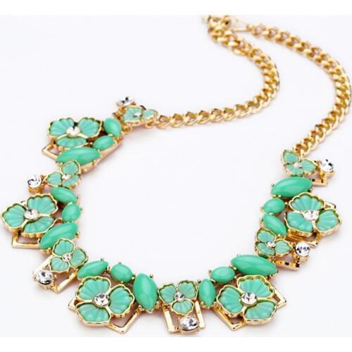 Pink & Green Classic Flower Necklace Collares 2017 Fashion Online Shopping India Cluster Bib Necklace for Women