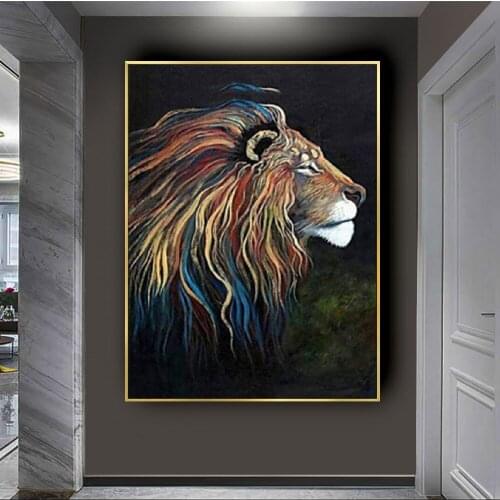 Hand Painted knife Oil Paintings Beast tiger lion picture Modern Abstract Animal Wall art painting for office living Room Decor