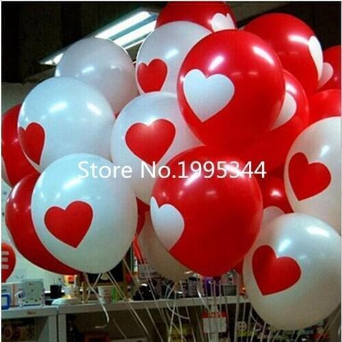 50pcs Lovely Round Heart Ballons Valentines Red Balloons White Heart Latex Ballons Wedding Engagement Propose Marriage Balloons