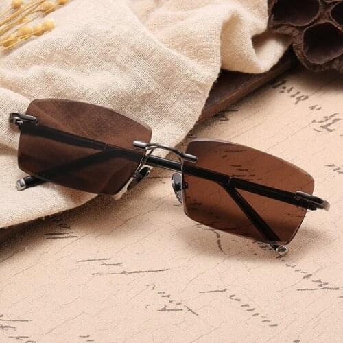 Crystal Stone Sunglasses Man Natural Glass Rimless Sun Glasses Woman Vintage Driver Shade UV400 High Quality Anti Scratch