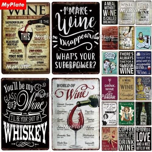 World Wine Metal Sign Vintage Plaque Tin Sign Plate Wall Decor For Bar Club Man Cave Whiskey Art Painting Alcohol Poster
