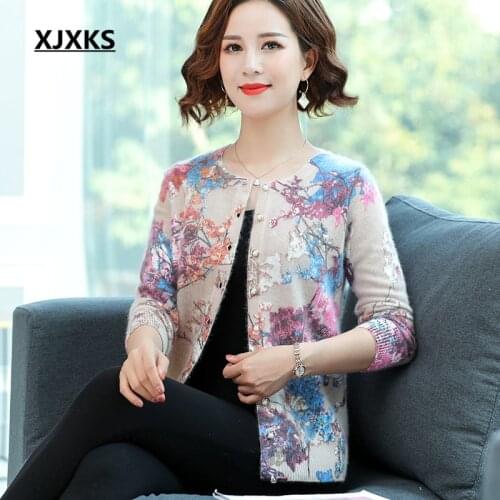 XJXKS Plus size women cardigan coat 2019 autumn winter new high quality and comfortable mink cashmere women sweater cardigan