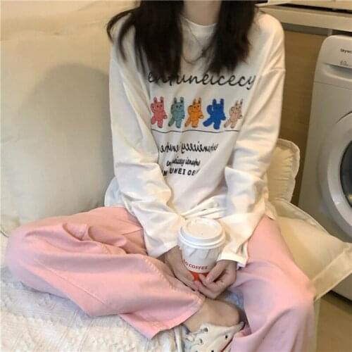 Womens T-shirts Tops Japanese Kawaii Ulzzang Cartoon Color Puppy Print Loose T-shirt Female Korean Harajuku Clothes For Women