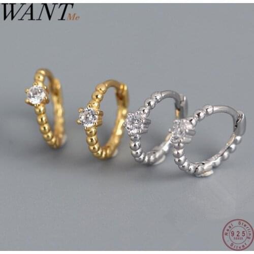 WANTME Real 925 Sterling Silver Geometric Minimalist Pave Round CZ Stud Earrings for Fashion Women Teen Gift Jewelry Accessories