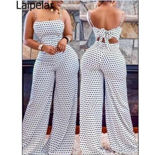 New Arrival Womens Strap Sleeveless Jumpsuit Polka Dot Wide Leg Romper Ladies Casual Slim Playsuit Holiday Party Wear Summer