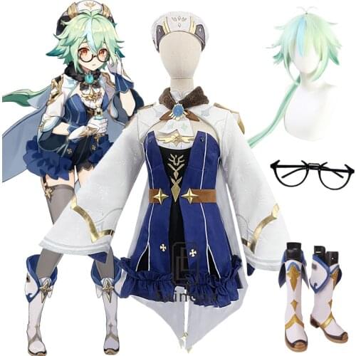 Genshin Impact Sucrose Cosplay Costume Saccharose Wigs Shoes Suit Dress Uniform Halloween Party Outfit For Women