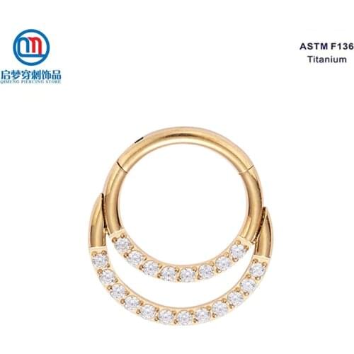 Gold PVD ASTM F136 Titanium Crystal Teardrop Clicker Higed Ring Nose Piercing
