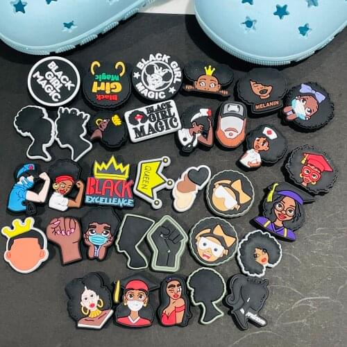 1pcs Medical Black Human Rights Shoe Charms Accessories Black Girl Magic PVC BLM Shoe Decoration for Croc jibz Kids Party Gifts