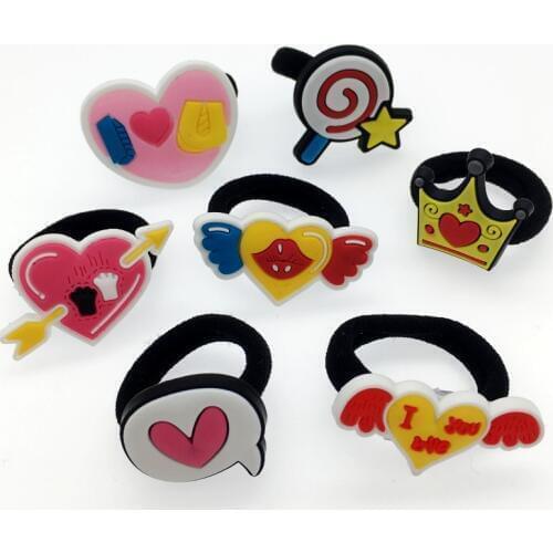 10PCS/SET Youth Girls Elastic Hair Ropes Heart Shaped Lollipop Crown Black Rubber Hair Ties Cheap Hair Accessories