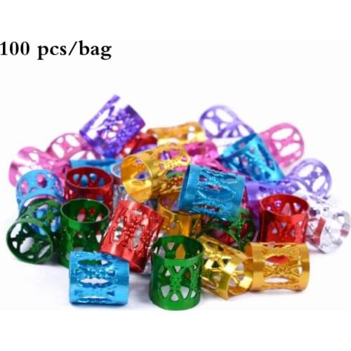 100Pcs 8x9mm Mix Color Beads Adjustable Hair Dreadlock Bead Adjustable Hair Braid Rings Cuff Clips Tube Hair Styling Accessories