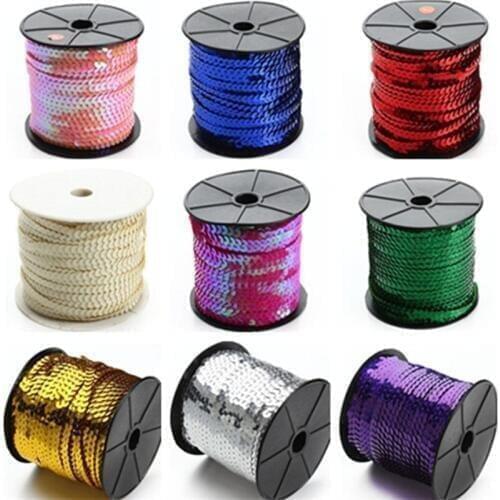 100 Yards 6mm Sequin Trim Ribbon On A String In Colorful AA8305