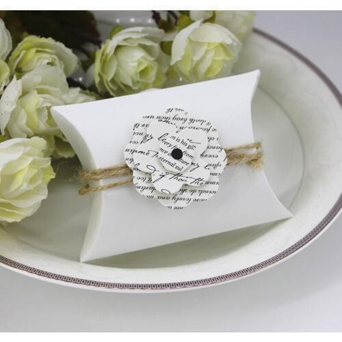 50pcs/lot DIY Creative White Pillow Shape Wedding Candy Box With Paper Flower Beautiful Birthday Party Favor Small Gift Box