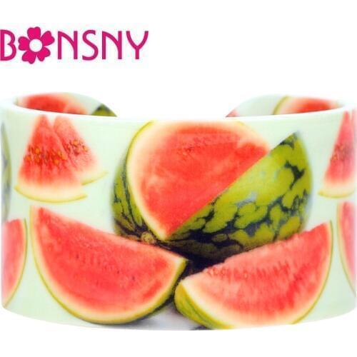 Bonsny Acrylic Novelty Watermelon Fruit Bangles Bracelets Fashion Craft Jewelry For Women Girls Ladies Teens Summer Gifts Bulk