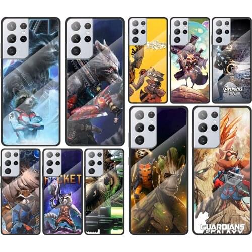 Rocket Racoon Marvel cute for Samsung Galaxy S21 Ultra Plus A72 A52 4G 5G M51 M31 M21 Luxury Tempered Glass Phone Case Cover