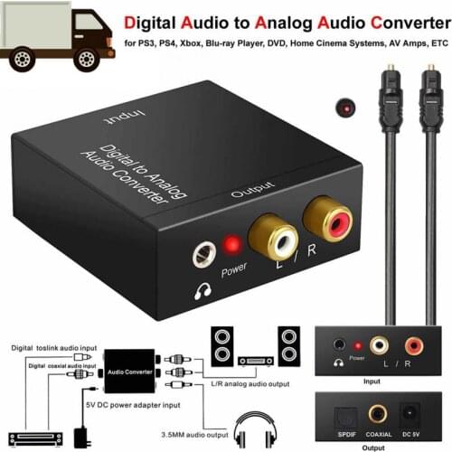 Digital To Analog Audio Converter Optical Fiber Toslink Coaxial Signal To RCA R/L3.5mm Jack Adapter Audio Decoder RCA L/R Stereo
