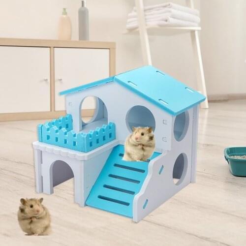 Wooden Hamster Nest Hideout Toy House with Staircase Double Layer Pets Log Hut Rat Mouse Nest Mouse Climbing Toy