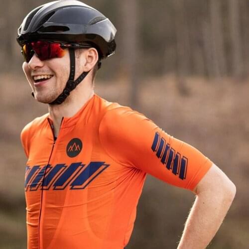 BOC Men Orange Pink Breathable Cycling Jersey Summer Air Mesh Short Sleeve Outdoor Sports Quick Dry Bike Racing Wear MTB Shirt