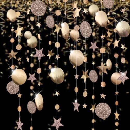 4M Twinkle Paper Star Round Gold Garland Flash Banner Happy Birthday Wedding Party Favor Baby Shower Curtain Decoration Supplies