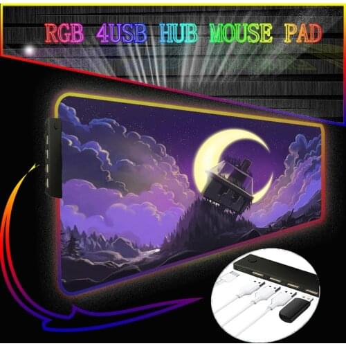 Moon Cloud Landscape RGB 4 Port USB Hub Gaming Accessories Mouse Pad Large Colorful Luminous PC Computer Desktop Keyboard Pad