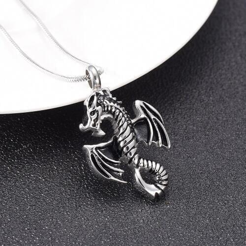 IJD10020 Stainless Steel Dragon Urn Pendant for Men,Pet/Human Remembrance Jewelry Dragon Ash Urn Necklace