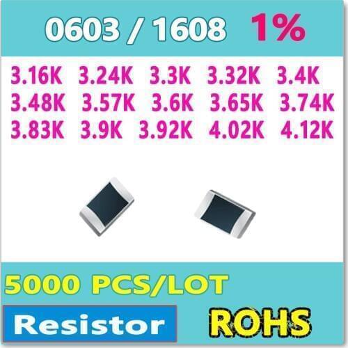 JASNPROSMA OHM 0603 F 1% 5000pcs 3.16K 3.24K 3.3K 3.32K 3.4K 3.48K 3.57K 3.6K 3.65K 3.74K 3.83K 3.9K 3.92K 4.02K 4.12K smd 1608