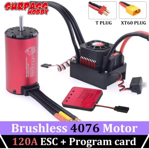 SURPASS HOBBY 4076 Brushless Motor Waterproof 5mm Shaft ESC 120A ESC T/XT60 Plug Program Card for 1/8 RC Drift Car ARRMA Traxxas