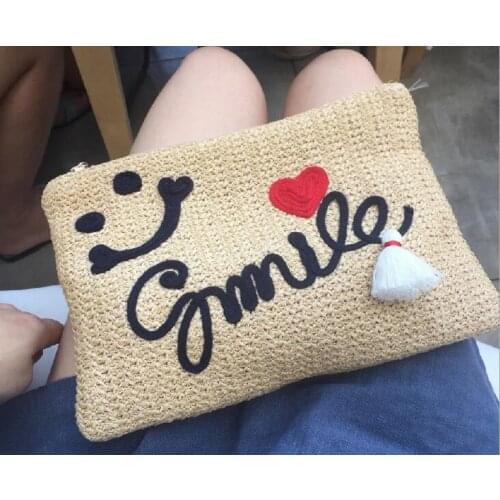 Cute Summer Straw Handmade Bag Ladies Woven Straw Clutch Bag Tassel Bag Handbag Woman Beach Bag Day Clutch Purse