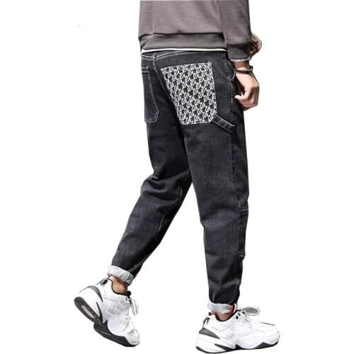 Fashion Black Baggy Jeans Men Winter Wide Pants for Men Loose Relaxed Tapered Harem Pants Fit High Waist Stretch Mens Trousers