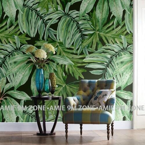 Green palm leaf mural wallpaper for living room office wall background decoration wholesale free shipping discount wallpapers